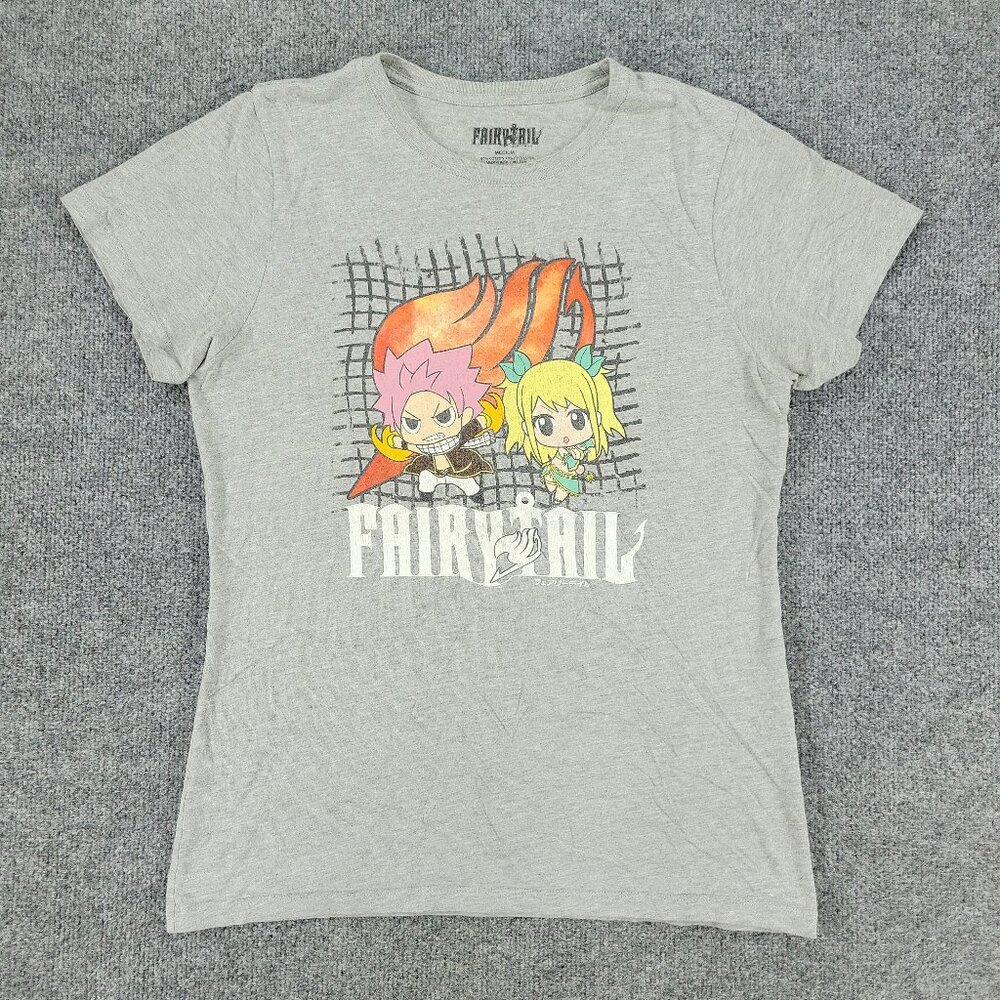 Fairytail Shirt Women's Medium Gray Anime Manga Series Graphic Short Sleeve Top